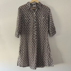 Delfina Womens 100% Cotton Retro Mod Geometric Print Shirt Dress‎ Coverup Small
